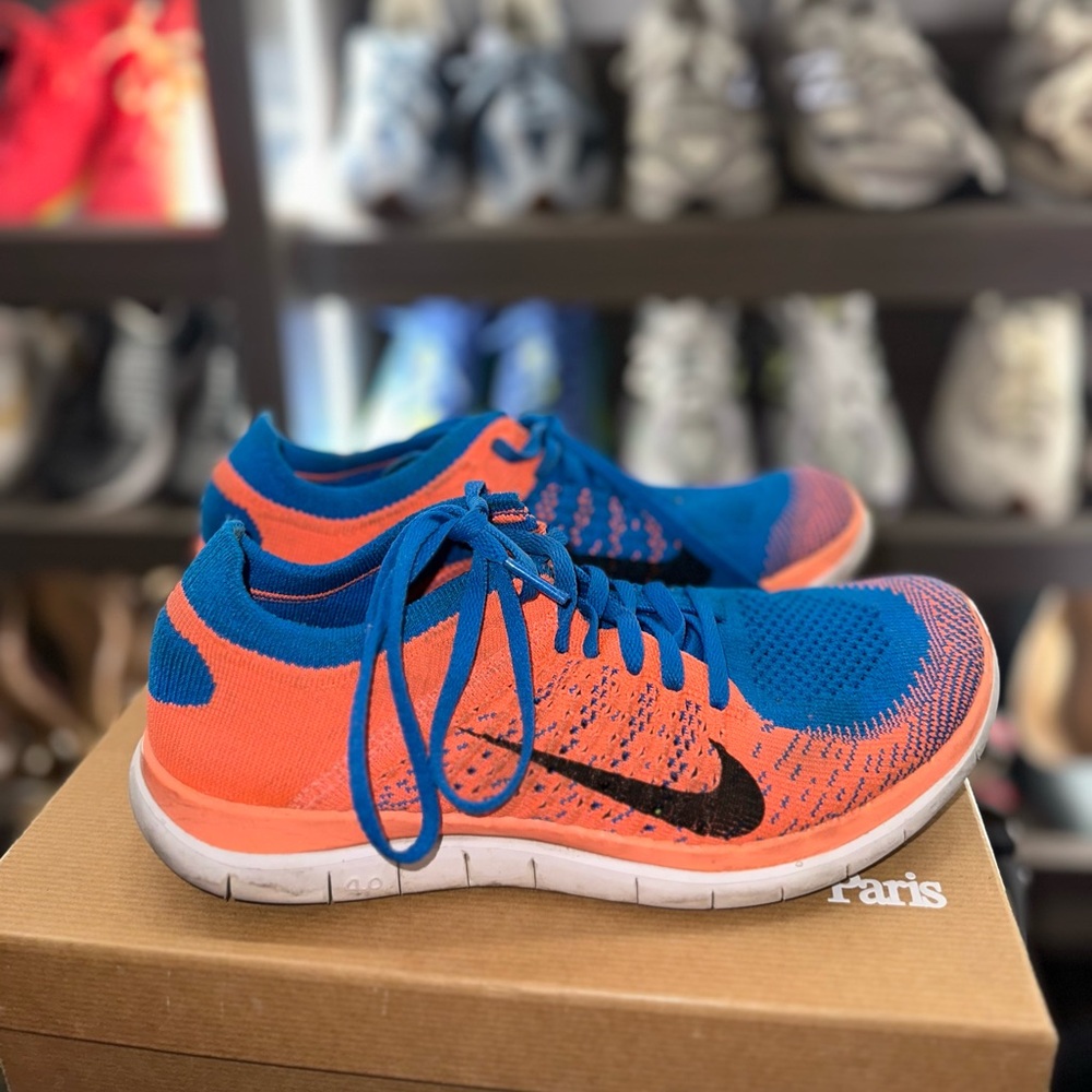 Nike Free 4.0 Flyknit Sneakers - Blue and Orange Running Shoes